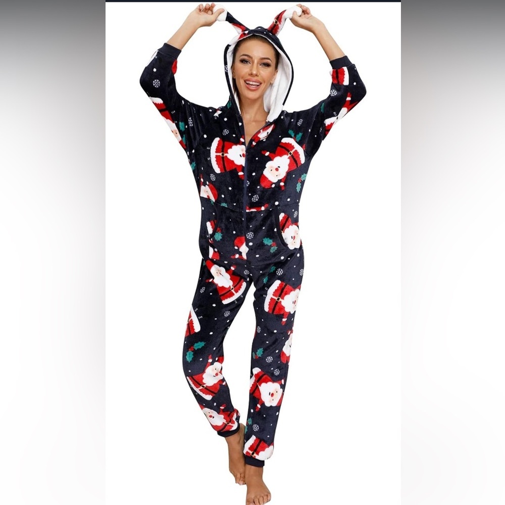 Women’s Christmas Pajamas Flannel Animal Sleepsuit Nightwear Halloween‎ NWOT M